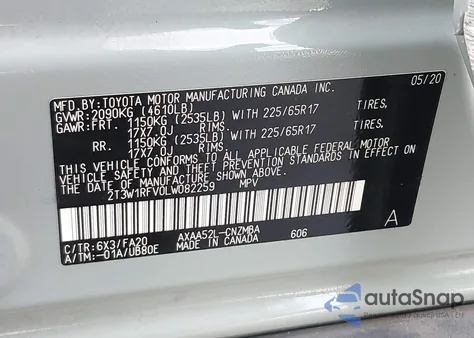 2020 Toyota Rav4 Xle из США, поврежденный, VIN 2T3W1RFV0LW082259